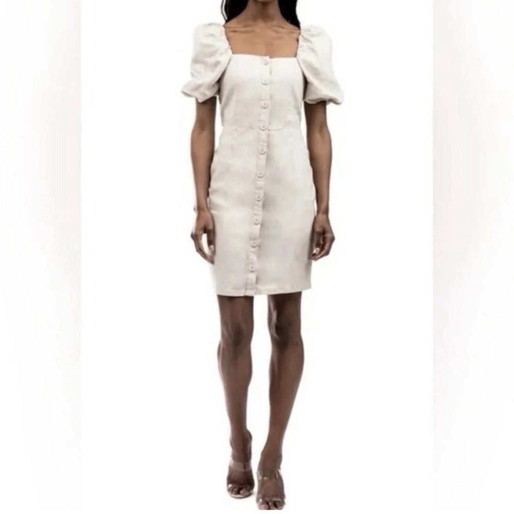 Rachel Parcell Button Front Puff Sleeve Dress Khaki Size XS